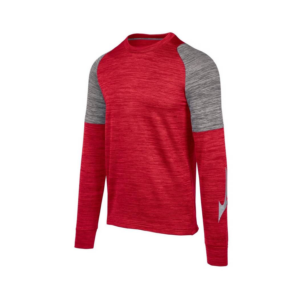 Camiseta Mizuno Velocity Long Sleeve Crew - Homem - Vermelhas - CWFQD3825